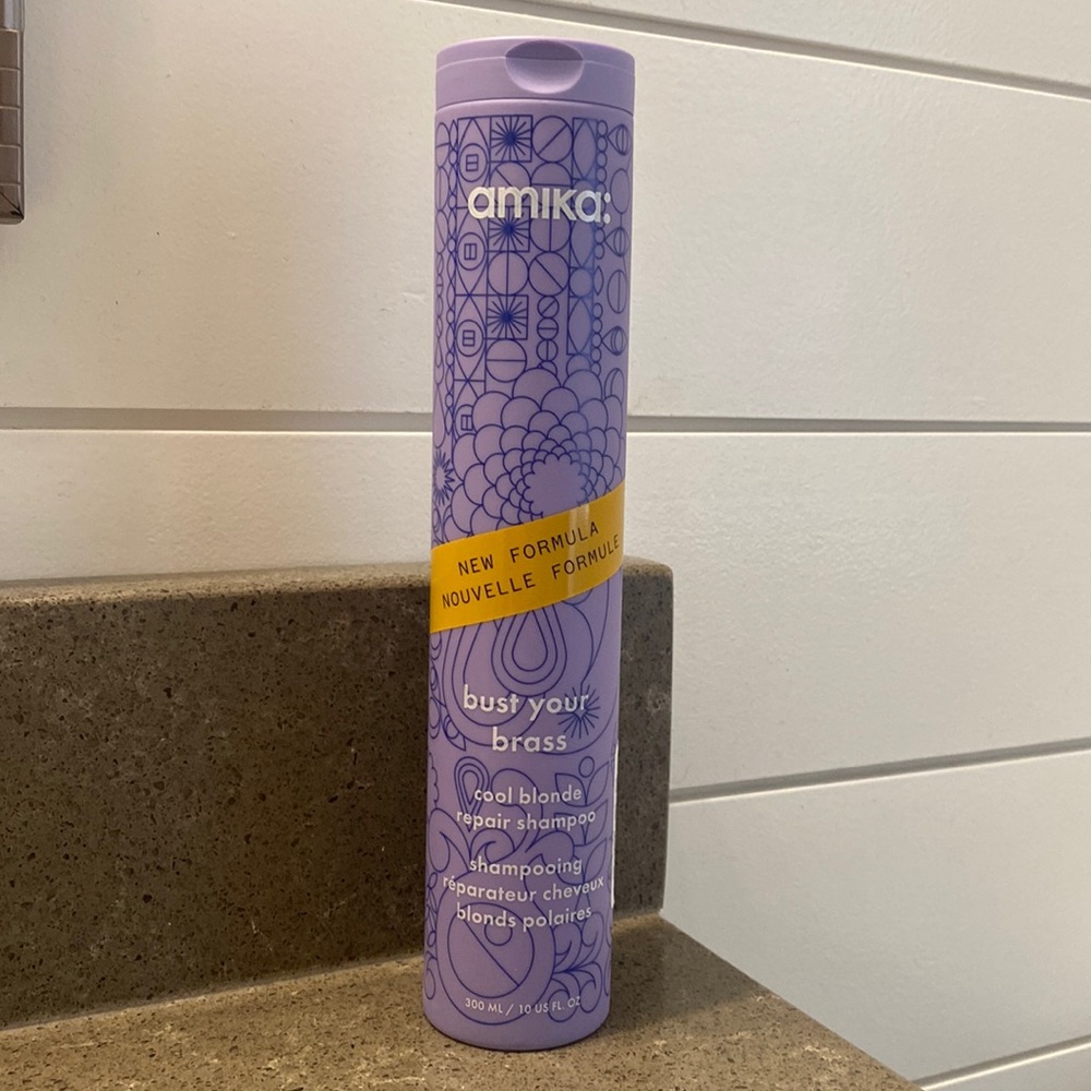 new unused amika bust your brass cool blonde repair shampoo